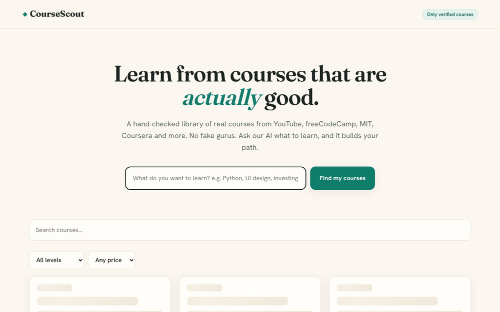 CourseScout — Learn from courses that are actually good.