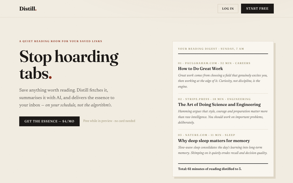 Distill — Stop hoarding tabs.